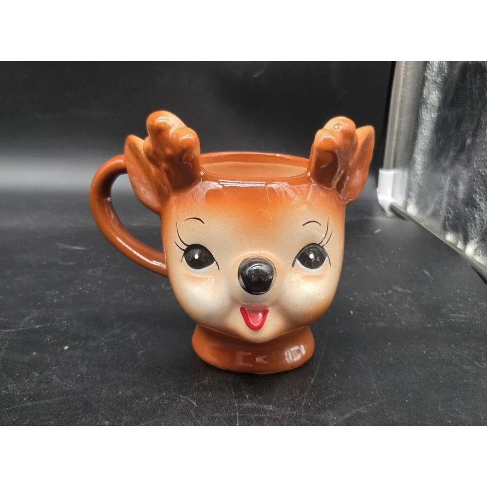 Pottery Barn Retro Figural Reindeer Mug With Antlers 12 oz Christmas Holiday